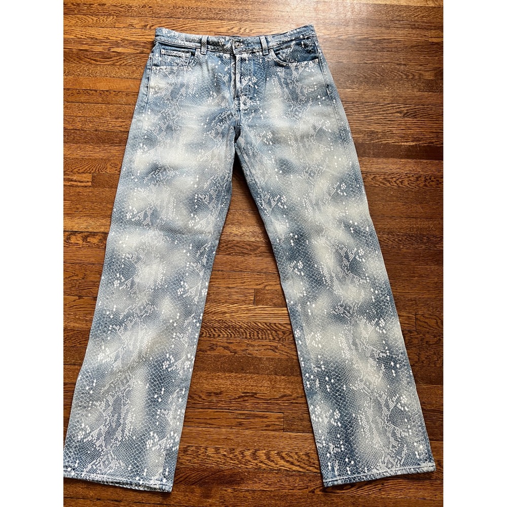 7 For All‎ Mankind Tess Trouser Cobra Blue Snakeskin Print Wide Leg Jeans 31